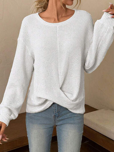 Twisted Waffle-Knit Dropped Shoulder T-Shirt Trendsi