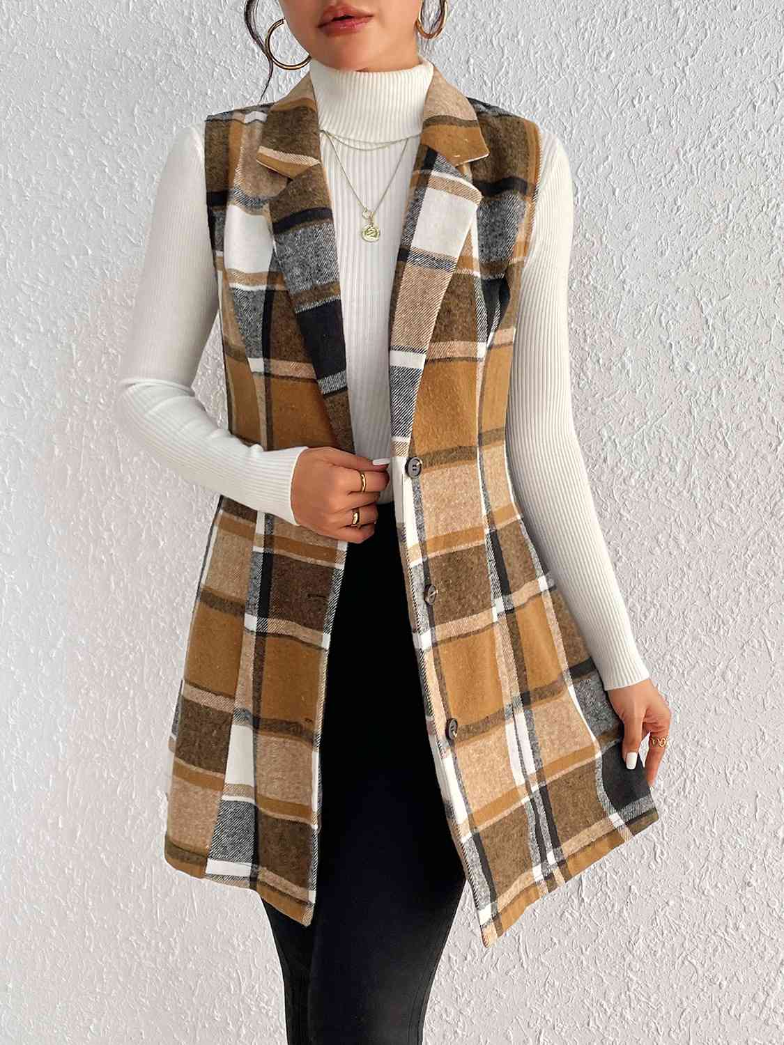 Plaid Lapel Collar Vest BLUE ZONE PLANET