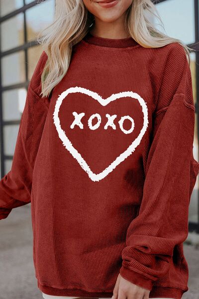 Blue Zone Planet |  Heart Letter Graphic Round Neck Sweatshirt BLUE ZONE PLANET