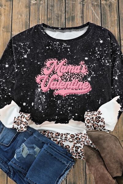 MAMA'S VALENTINE Leopard Round Neck Sweatshirt BLUE ZONE PLANET