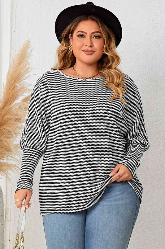 Plus Size Striped Long Sleeve Top BLUE ZONE PLANET