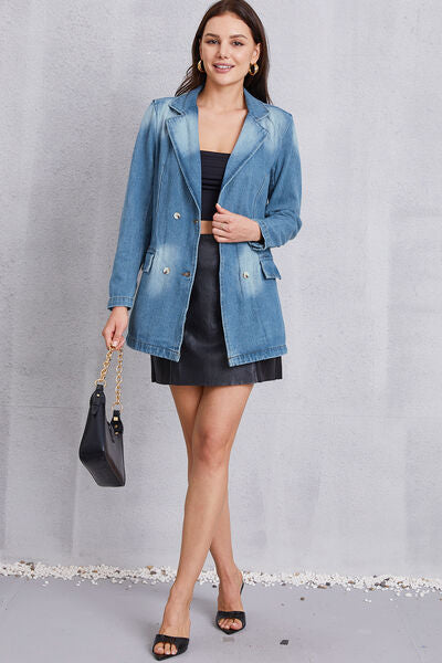 Lapel Collar Washed Denim Top-TOPS / DRESSES-[Adult]-[Female]-2022 Online Blue Zone Planet