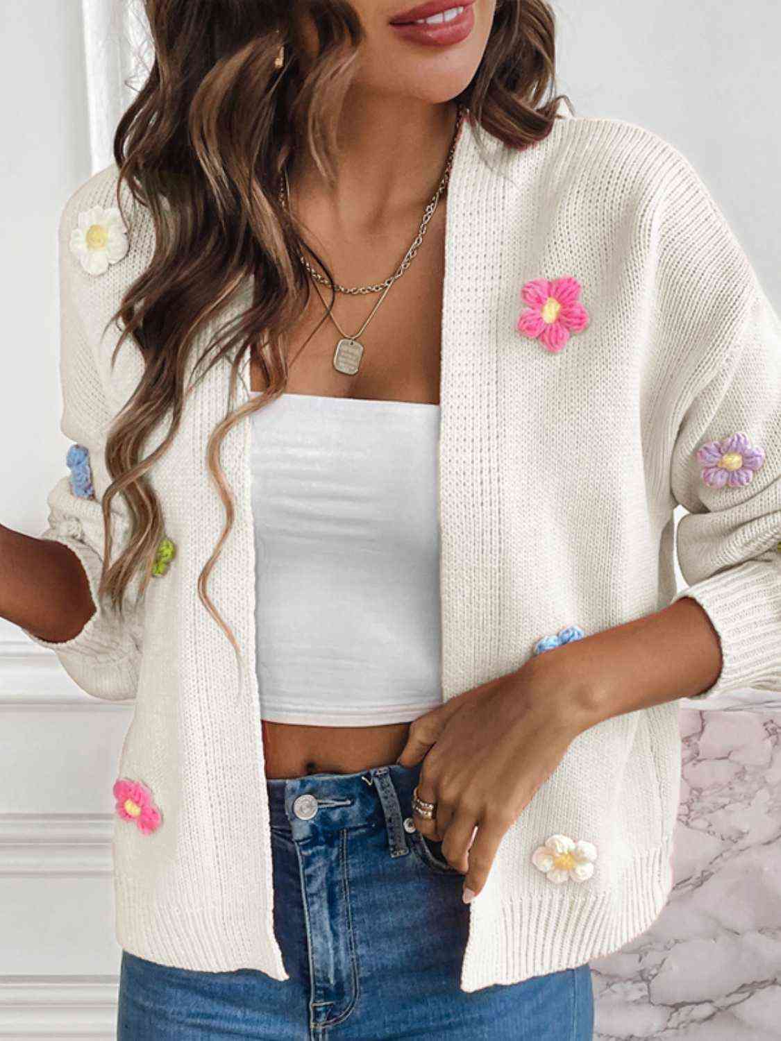 Floral Long Sleeve Open Front Cardigan BLUE ZONE PLANET