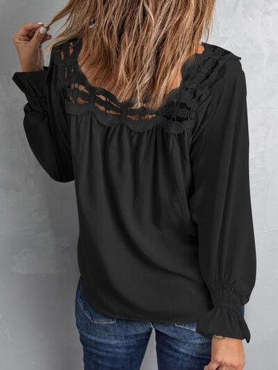 Cutout Square Neck Long Sleeve Blouse Trendsi