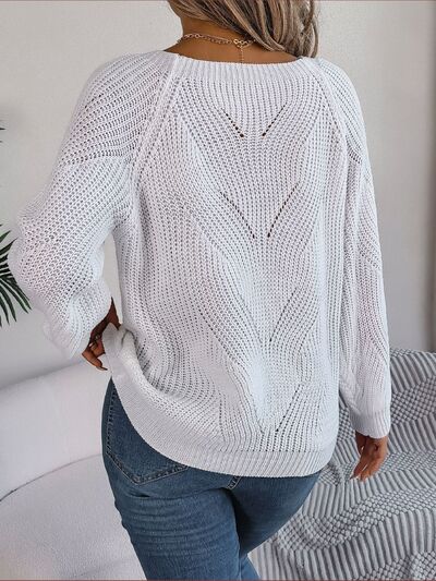 Openwork Buttoned Square Neck Sweater BLUE ZONE PLANET