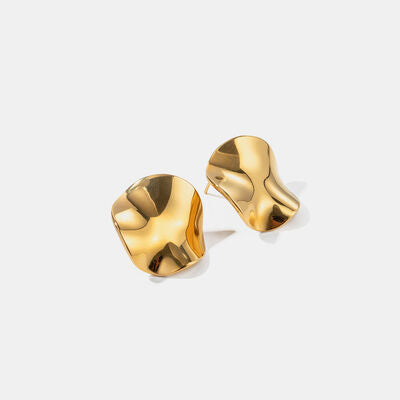 Geometric Pleated 18K Gold-Plated Stud Earrings-EARRINGS-[Adult]-[Female]-Gold-One Size-2022 Online Blue Zone Planet