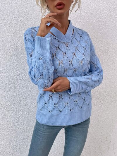 Blue Zone Planet |  Openwork Cutout Dropped Shoulder Sweater BLUE ZONE PLANET