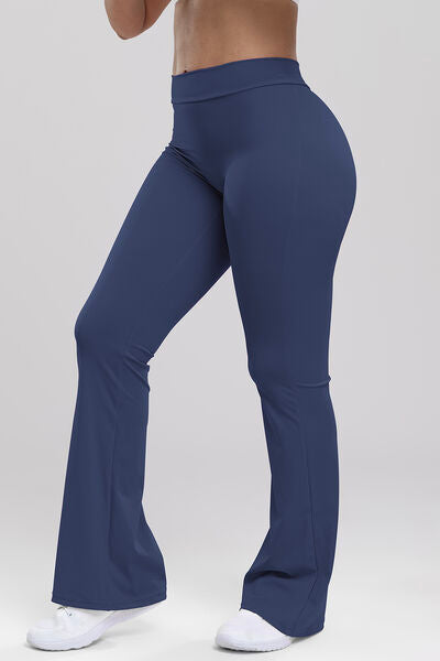 Ruched High Waist Bootcut Active Pants-BOTTOM SIZES SMALL MEDIUM LARGE-[Adult]-[Female]-2022 Online Blue Zone Planet