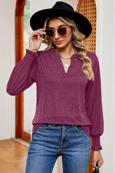 Notched Lantern Sleeve T-Shirt Trendsi