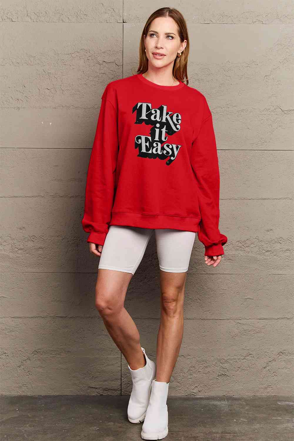 Simply Love Full Size TAKE IT EASY Graphic Sweatshirt BLUE ZONE PLANET