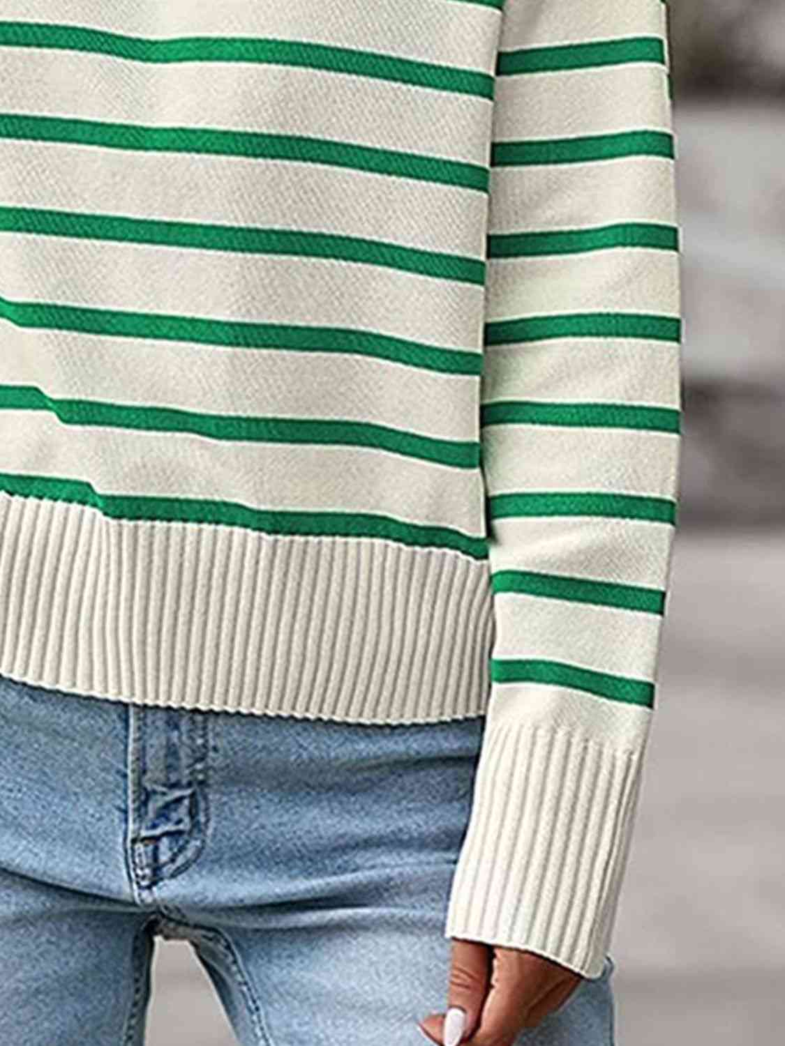 Striped Collared Neck Knit Top BLUE ZONE PLANET