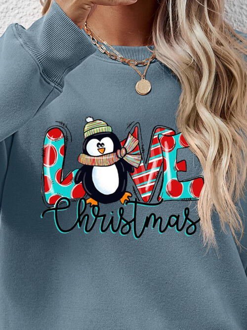 LIVE CHRISTMAS Drop Shoulder Round Neck Sweatshirt BLUE ZONE PLANET