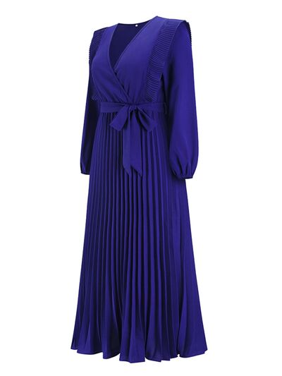 Blue Zone Planet |  Pleated Surplice Tie Waist Maxi Dress BLUE ZONE PLANET