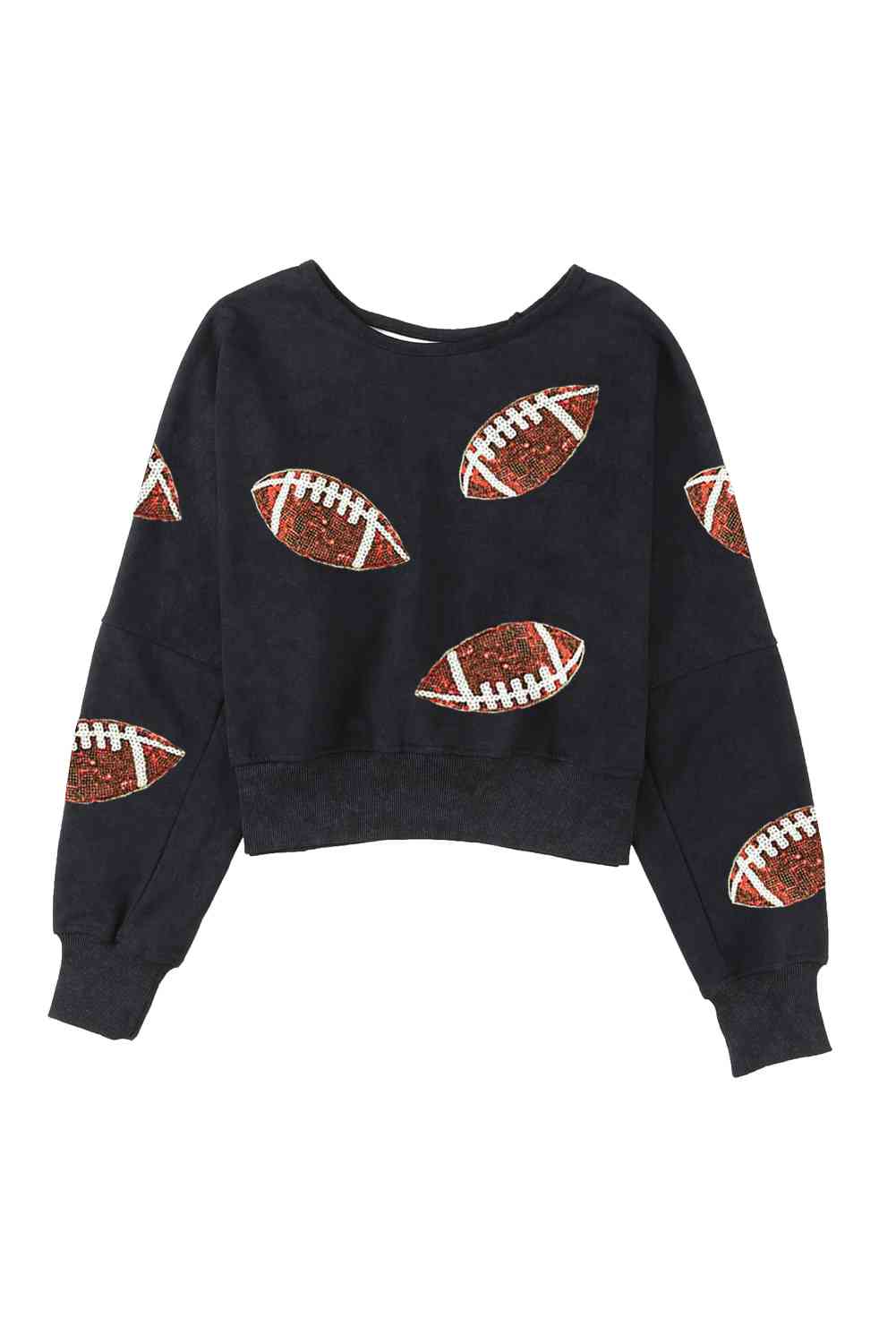 Sequin Football Patch Open Back Sweatshirt BLUE ZONE PLANET