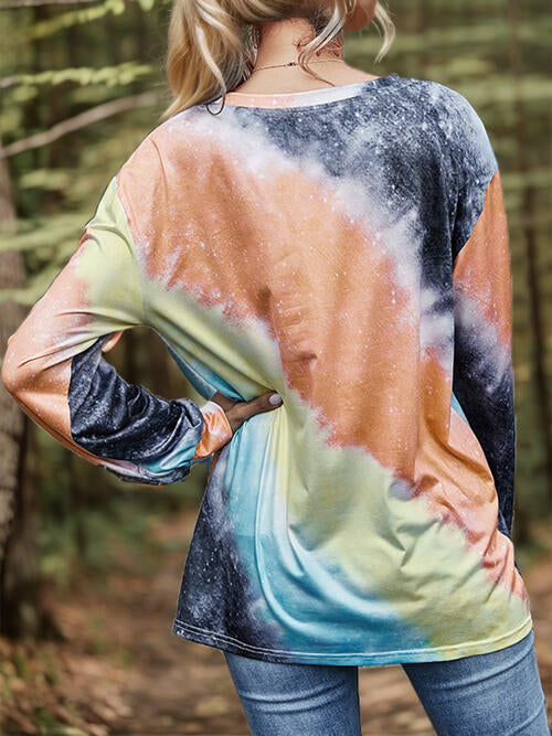 Printed Round Neck Long Sleeve T-Shirt BLUE ZONE PLANET