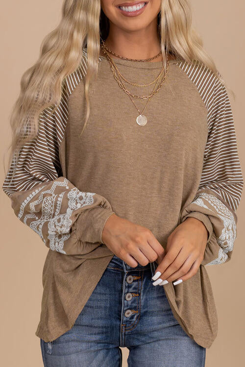 Blue Zone Planet |  Striped Round Neck Long Sleeve Blouse BLUE ZONE PLANET