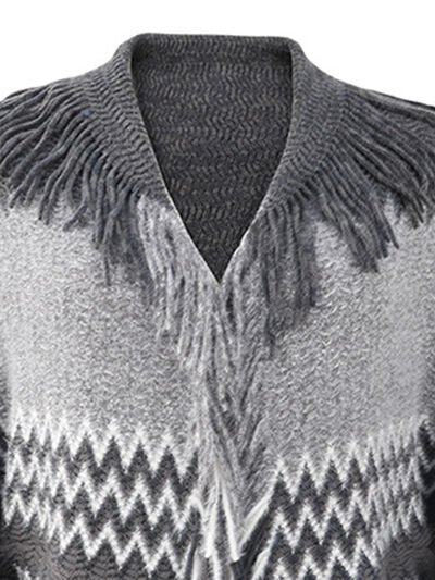 Blue Zone Planet |  Geometric Fringe Open Front Cardigan BLUE ZONE PLANET