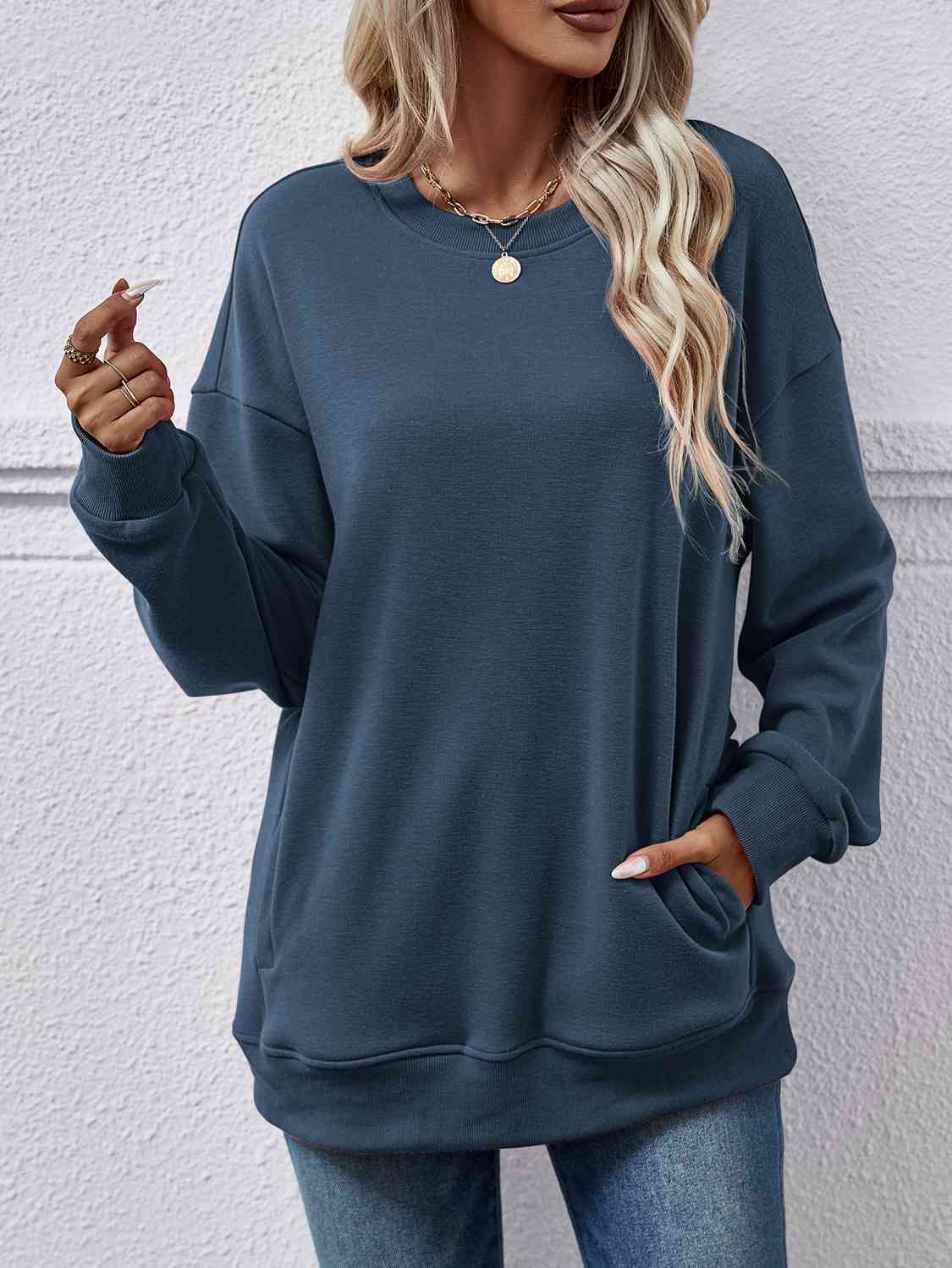 Dropped Shoulder Sweatshirt with Pockets BLUE ZONE PLANET