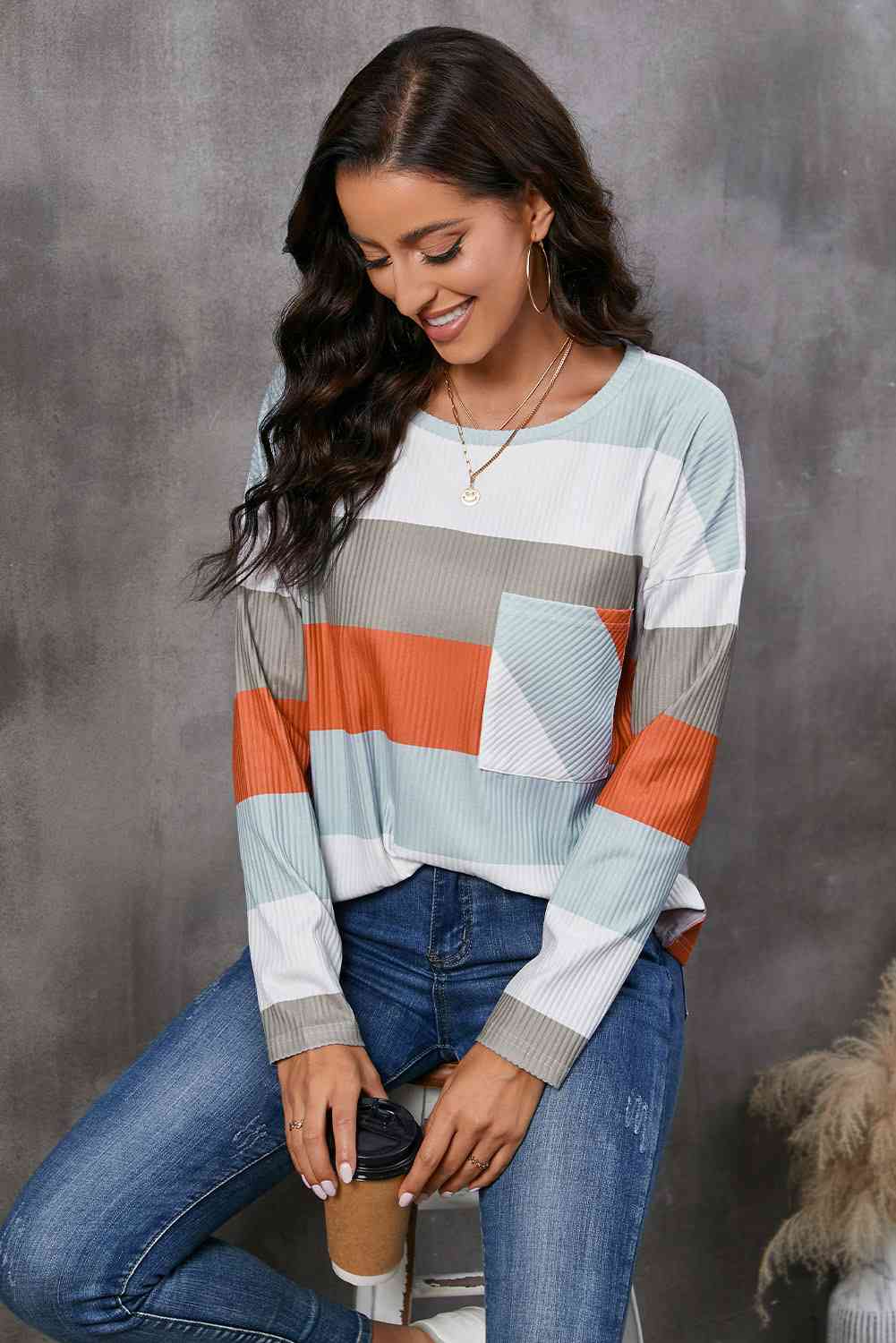 Wide Stripe Top with Pocket BLUE ZONE PLANET