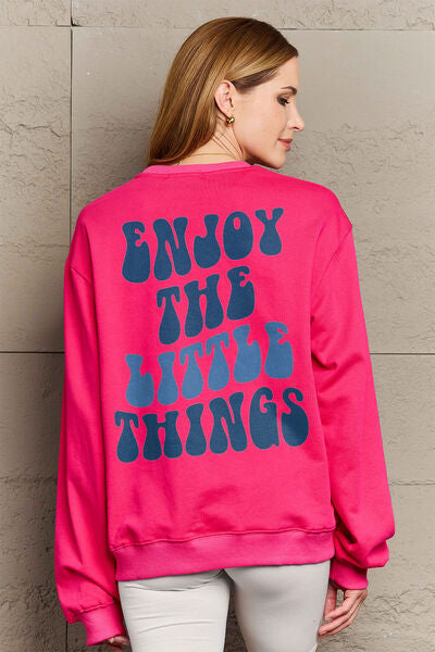 Blue Zone Planet |  Simply Love Full Size ENJOY THE LITTLE THINGS Round Neck Sweatshirt BLUE ZONE PLANET