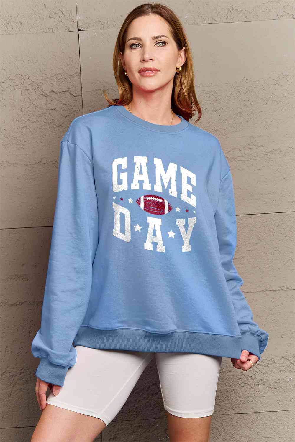 Simply Love Full Size GAME DAY Graphic Sweatshirt BLUE ZONE PLANET