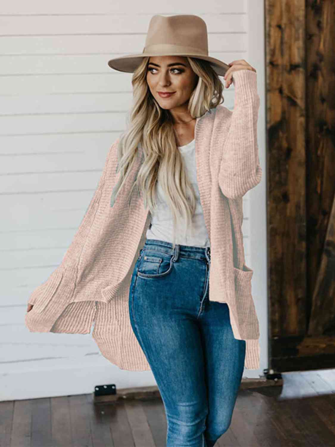 High-Low Open Front Cardigan with Pockets BLUE ZONE PLANET