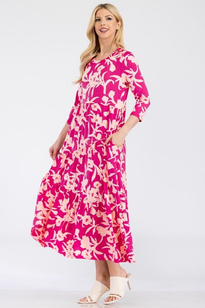 Celeste Full Size Floral Round Neck Ruffle Hem Dress Trendsi