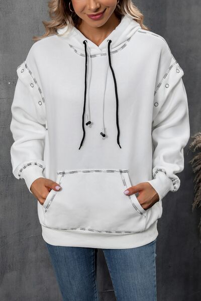 Drawstring Kangaroo Pocket Dropped Shoulder Hoodie-TOPS / DRESSES-[Adult]-[Female]-White-XS-2022 Online Blue Zone Planet