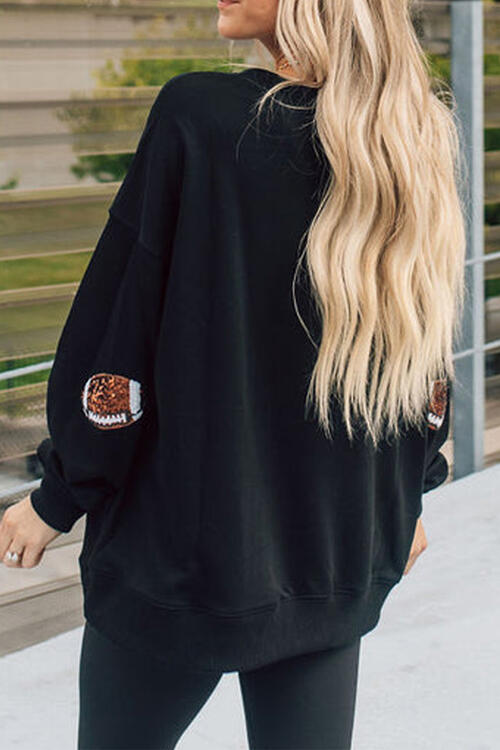 Football Sequin Patch Long Sleeve Sweatshirt Trendsi