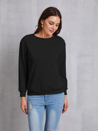 Round Neck Dropped Shoulder Sweatshirt Trendsi