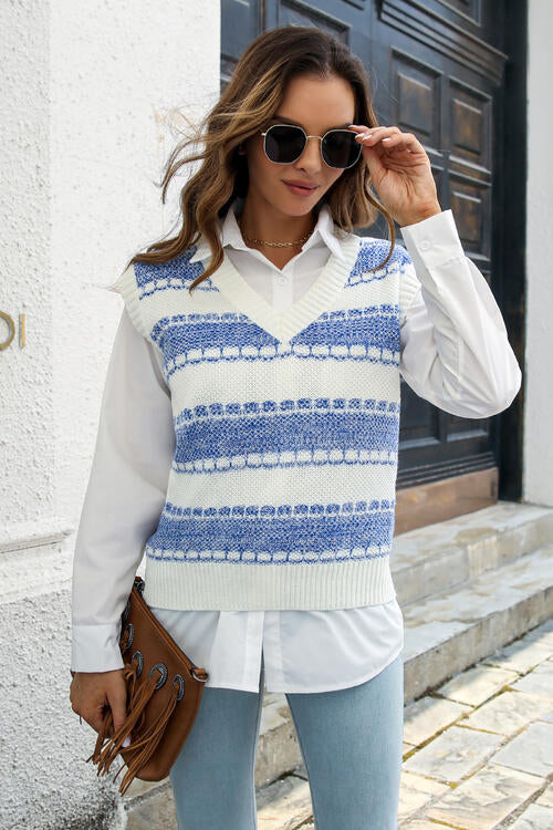 Contrast V-Neck Sweater Vest BLUE ZONE PLANET