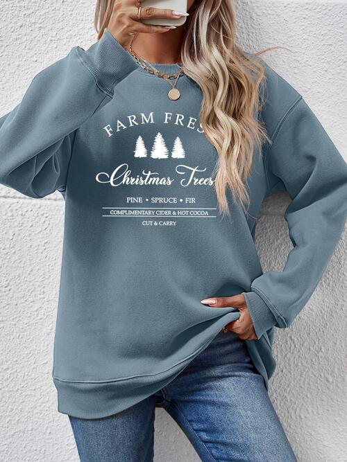 Graphic Round Neck Dropped Shoulder Sweatshirt BLUE ZONE PLANET