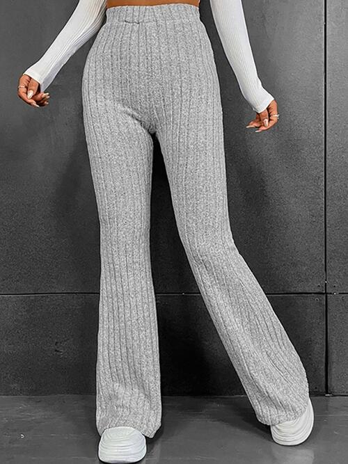 Ribbed High Waist Flare Bootcut Pants BLUE ZONE PLANET