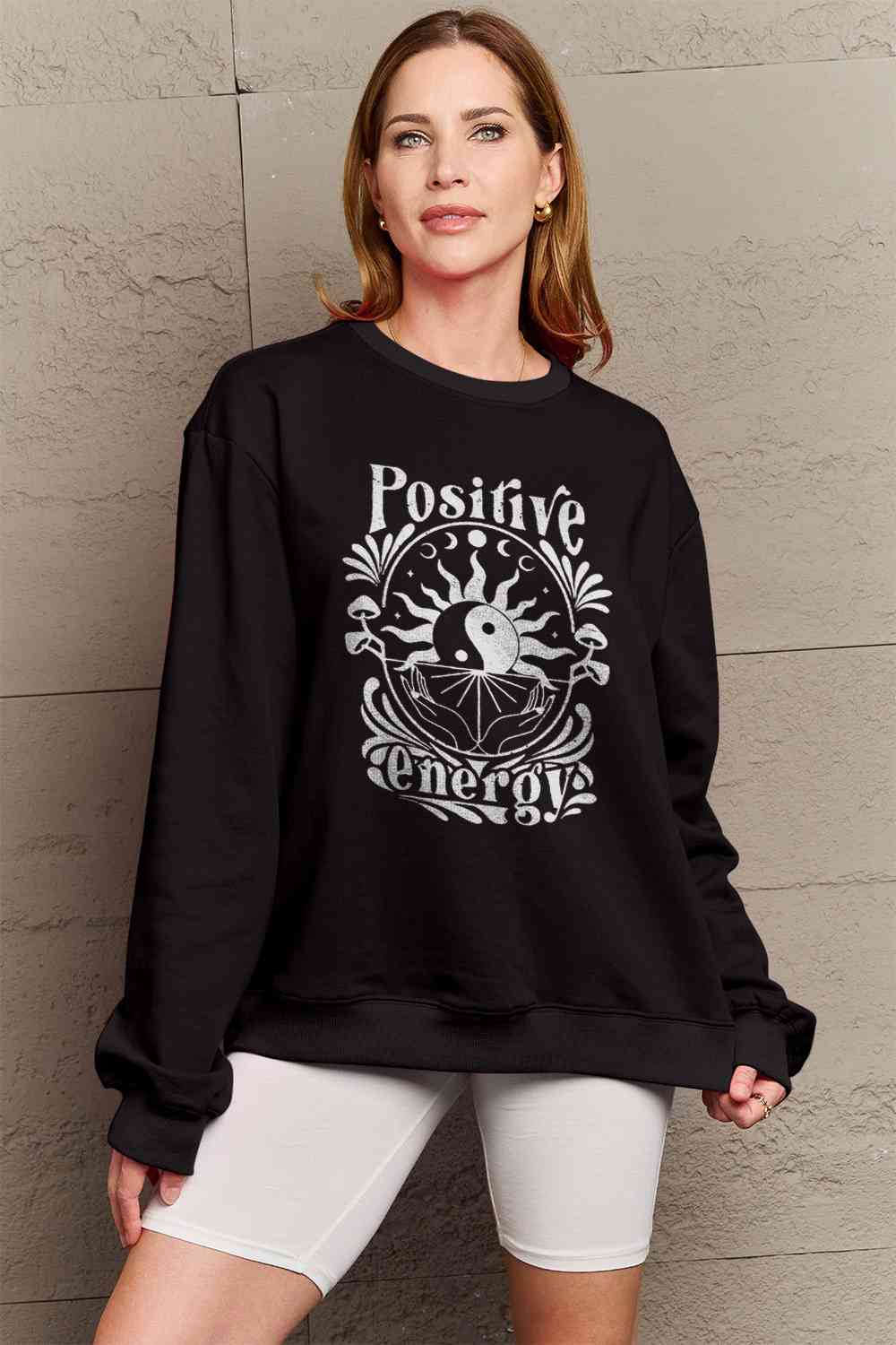 Simply Love Full Size POSITIVE ENERGY Graphic Sweatshirt BLUE ZONE PLANET