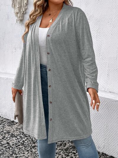 Blue Zone Planet |  Plus Size Button Up Long Sleeve Cardigan BLUE ZONE PLANET