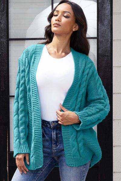Open Front Cable-Knit Cardigan BLUE ZONE PLANET