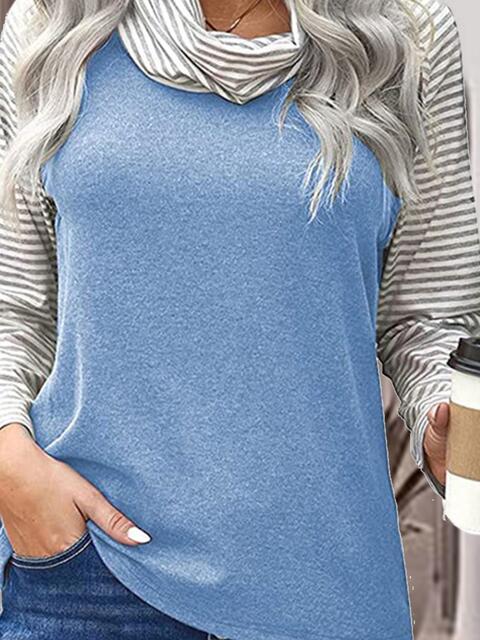 Striped Turtleneck Long Sleeve T-Shirt BLUE ZONE PLANET