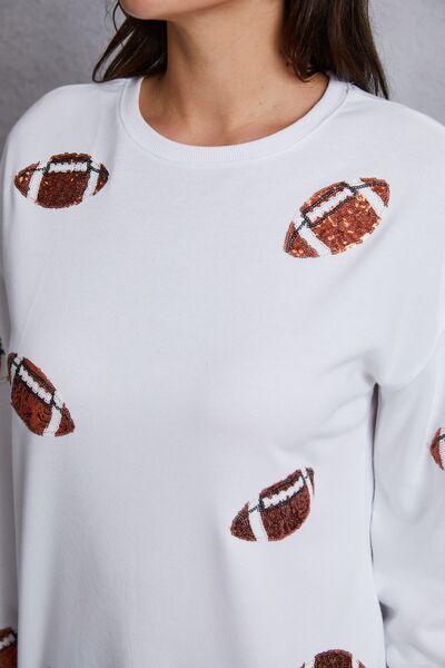 Football Sequin Patch Long Sleeve Sweatshirt Trendsi