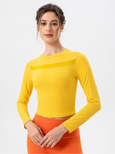 Round Neck Long Sleeve Active T-Shirt-TOPS / DRESSES-[Adult]-[Female]-Lemon-S-2022 Online Blue Zone Planet