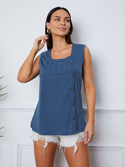 Blue Zone Planet |  Square Neck Decorative Button Tank BLUE ZONE PLANET