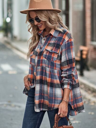 Blue Zone Planet |  Plaid Button Up Dropped Shoulder Shirt BLUE ZONE PLANET