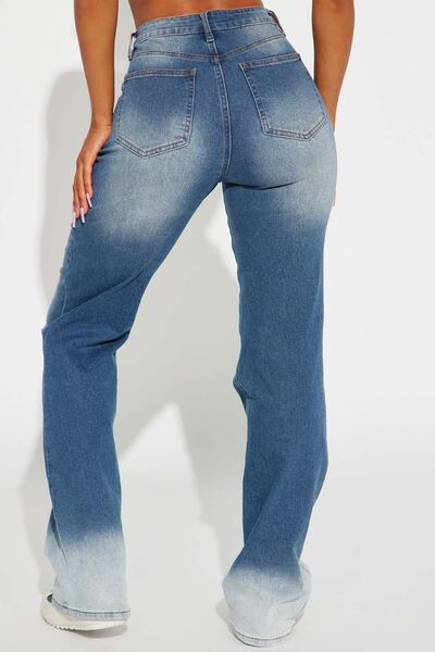 Pocketed Buttoned Straight Jeans BLUE ZONE PLANET