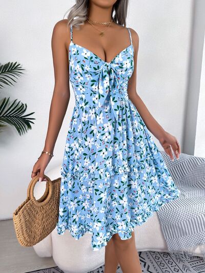 Printed Plunge Cap Sleeve Cami Dress BLUE ZONE PLANET
