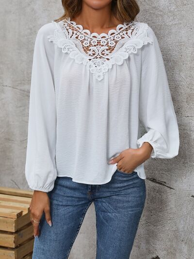 Lace Detail Balloon Sleeve Blouse Trendsi