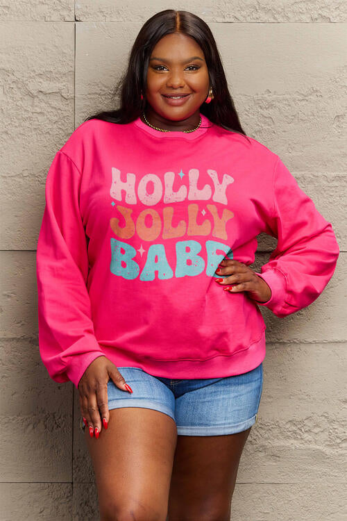 Simply Love Full Size HOLLY JOLLY BABE Long Sleeve Sweatshirt BLUE ZONE PLANET