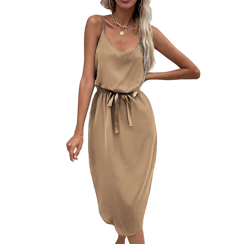 Fashion solid color package hip skirt split spaghetti strap dress kakaclo