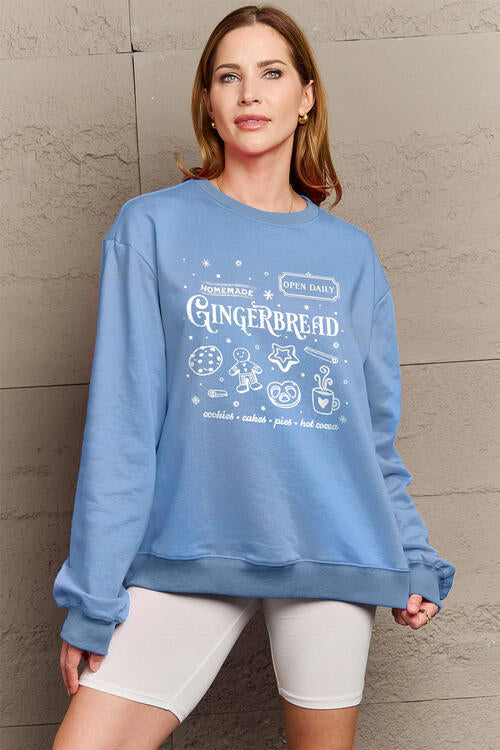 Simply Love Full Size GINGERBREAD Long Sleeve Sweatshirt BLUE ZONE PLANET