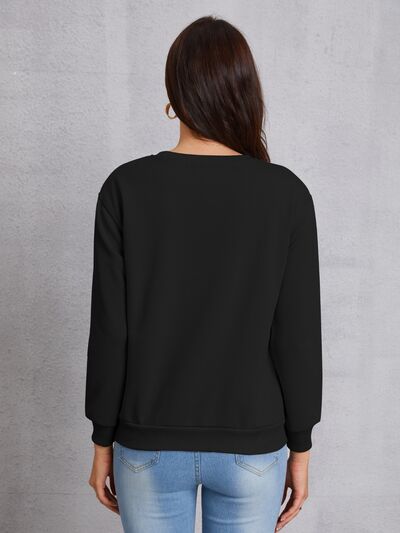 Round Neck Dropped Shoulder Sweatshirt Trendsi