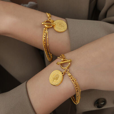 Coin Pendant Toggle clasp 18K Gold-Plated Bracelet-BRACELETS-[Adult]-[Female]-Gold-One Size-2022 Online Blue Zone Planet