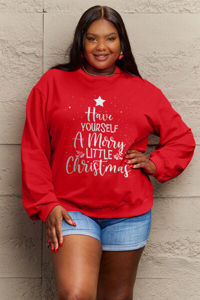 Simply Love Full Size HAVE YOURSELF A MERRY LITTLE CHRISTMAS Round Neck Sweatshirt BLUE ZONE PLANET